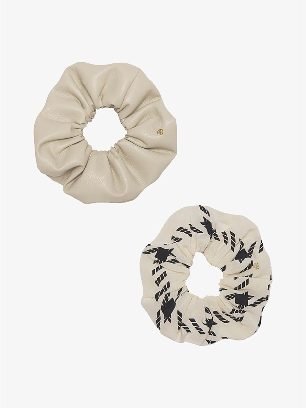ANINE BING large Gwinn scrunchie 2 pack cream check and stone NEW